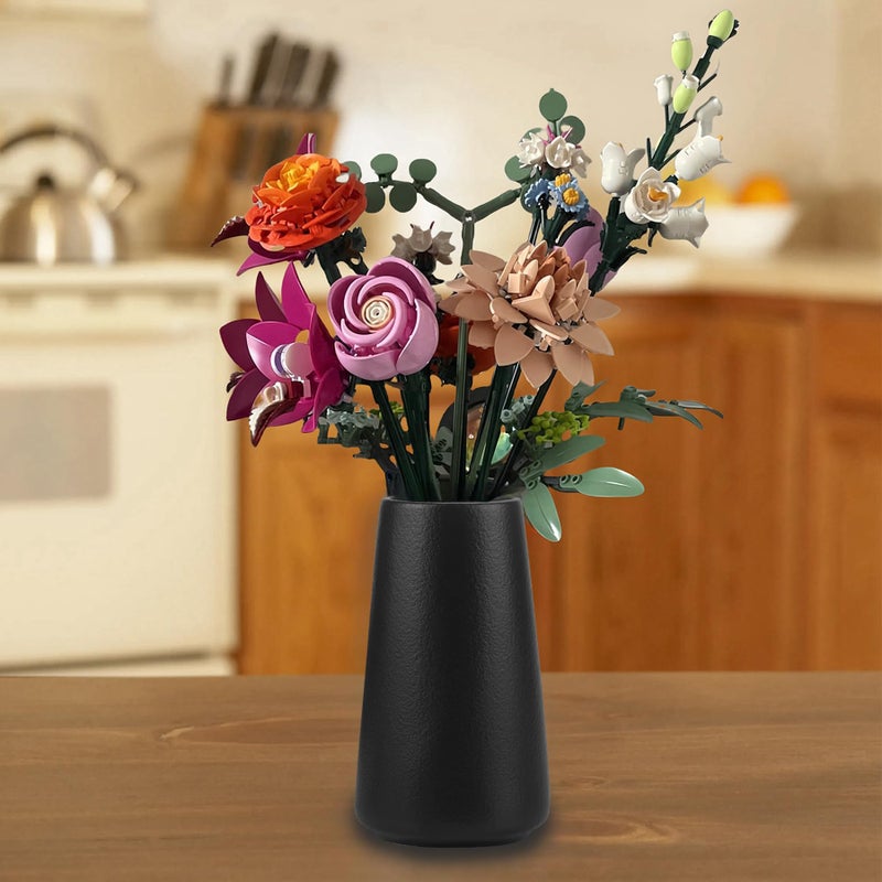 OTDCGI Simple Vase for Flowers Plants, Matte Vases for Modern Table Shelf Home Decor Wedding Boho Decor, 6" H Frosted Elegant Ceramic Vase for Pampas Grass Fluffy Stem Bouquet Lavender Flowers (Black, 1) - Image 4