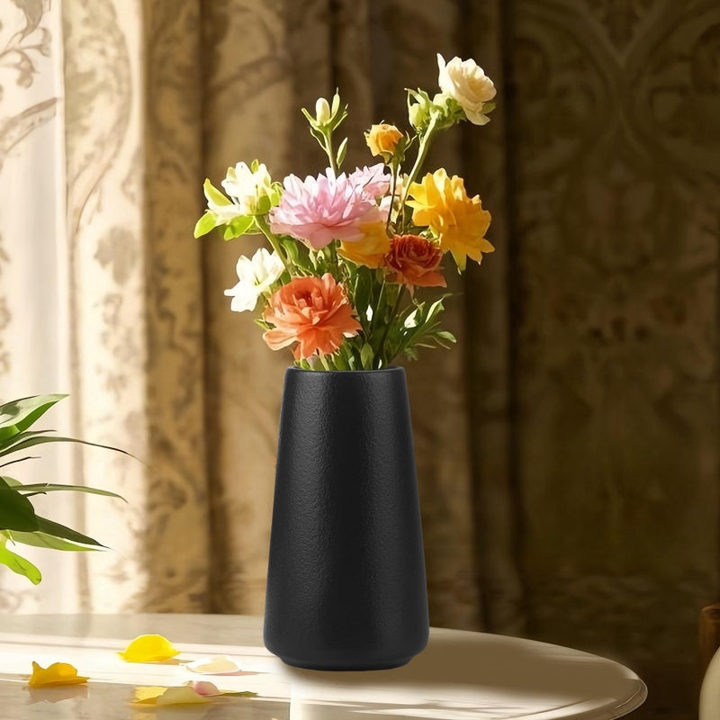 OTDCGI Simple Vase for Flowers Plants, Matte Vases for Modern Table Shelf Home Decor Wedding Boho Decor, 6" H Frosted Elegant Ceramic Vase for Pampas Grass Fluffy Stem Bouquet Lavender Flowers (Black, 1) - Image 5