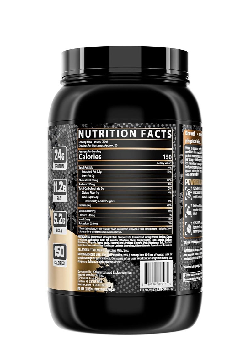Nutrex Research مزيج بروتين مصل اللبن 100% فائق الجودة لنمو العضلات الأمثل - شوكولاتة - 26 حصة - 2 رطل - 913 جرام - Image 3