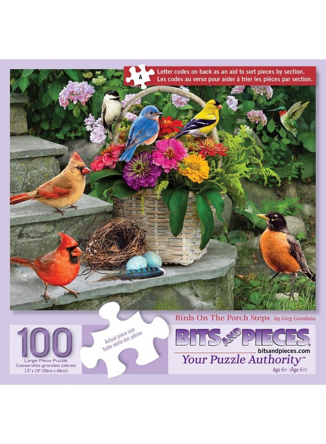 Bits and Pieces - 100 Piece Jigsaw Puzzle For Seniors - 15" X 19" - Birds On The Porch Steps - 100 Pc Large Lettered Pieces Colorful Scenic Jigsaw - Image 2