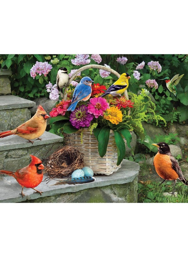 Bits and Pieces - 100 Piece Jigsaw Puzzle For Seniors - 15" X 19" - Birds On The Porch Steps - 100 Pc Large Lettered Pieces Colorful Scenic Jigsaw - Image 1