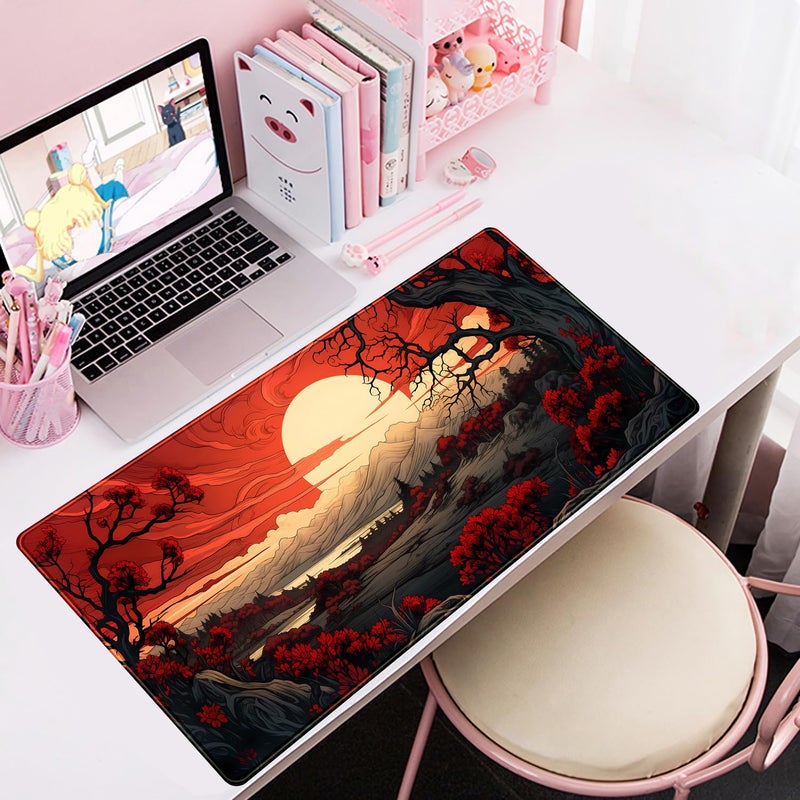 Mechanical Cattle Red and Black Mouse Pad Japanese Mouse Pad XL Black Anime Big Mouse Pads for Desk Large Gaming Large Mouse Pad for Men Desk Pad with Stitched Edges Non-Slip Large Computer Mat, 31.5x15.7 in. - Image 5