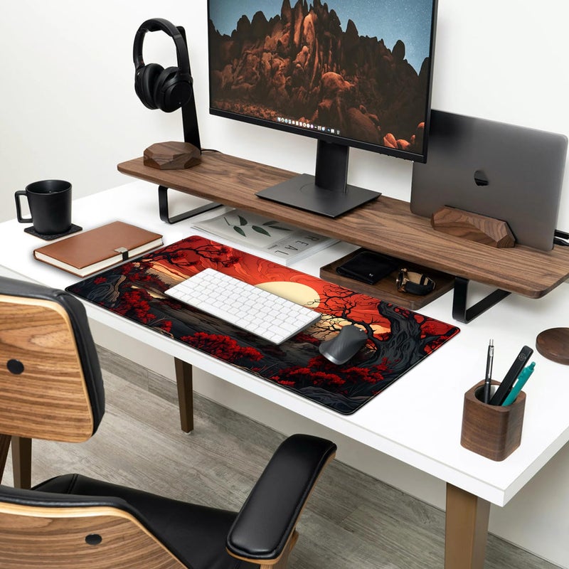 Mechanical Cattle Red and Black Mouse Pad Japanese Mouse Pad XL Black Anime Big Mouse Pads for Desk Large Gaming Large Mouse Pad for Men Desk Pad with Stitched Edges Non-Slip Large Computer Mat, 31.5x15.7 in. - Image 3