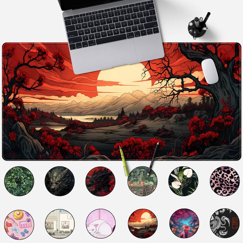 Mechanical Cattle Red and Black Mouse Pad Japanese Mouse Pad XL Black Anime Big Mouse Pads for Desk Large Gaming Large Mouse Pad for Men Desk Pad with Stitched Edges Non-Slip Large Computer Mat, 31.5x15.7 in. - Image 2