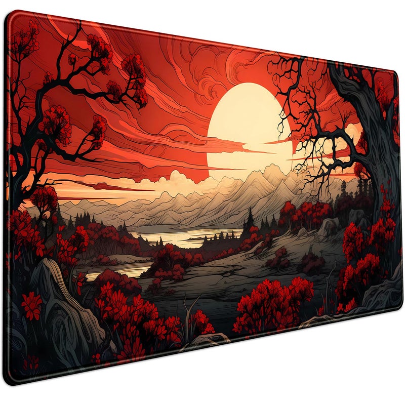 Mechanical Cattle Red and Black Mouse Pad Japanese Mouse Pad XL Black Anime Big Mouse Pads for Desk Large Gaming Large Mouse Pad for Men Desk Pad with Stitched Edges Non-Slip Large Computer Mat, 31.5x15.7 in. - Image 1