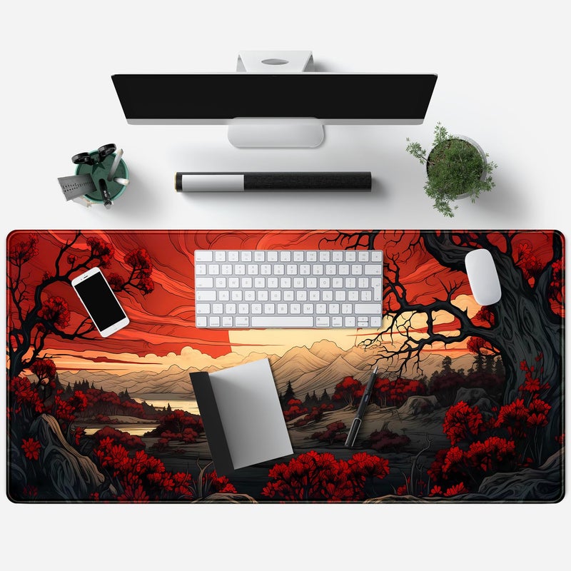 Mechanical Cattle Red and Black Mouse Pad Japanese Mouse Pad XL Black Anime Big Mouse Pads for Desk Large Gaming Large Mouse Pad for Men Desk Pad with Stitched Edges Non-Slip Large Computer Mat, 31.5x15.7 in. - Image 4