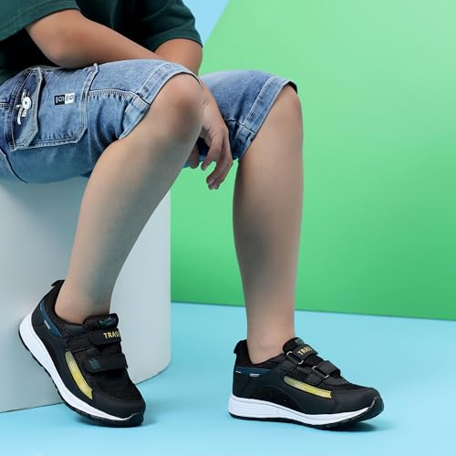 TRASE Sports Shoes for Kids | Running Shoes for Boys & Girls with Hook & Loop | Anti-Skid Comfortable Lightweight Footwear with Breathable Fabric (Black-Yellow, 3 UK) - Image 3