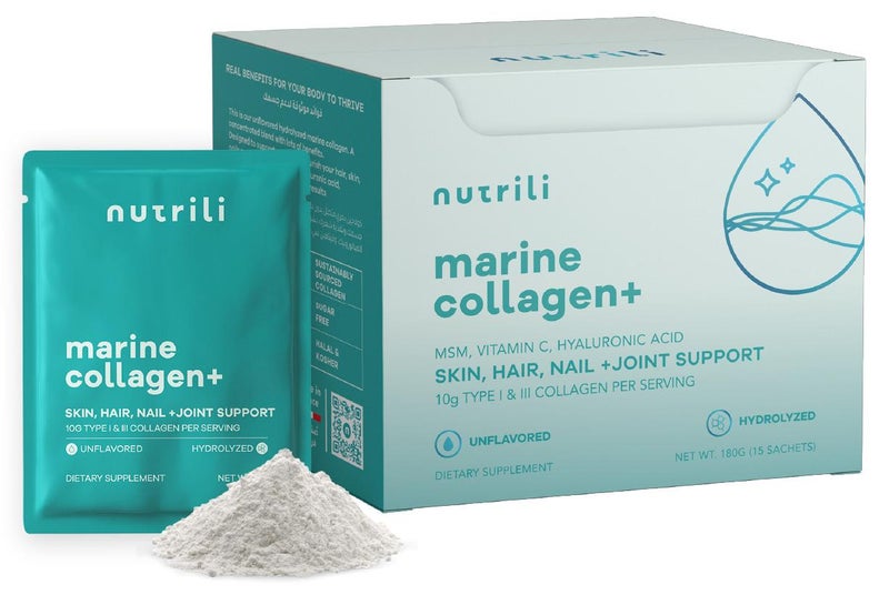nutrili Marine Collagen+ 10g × 15 Servings MSM, Hyaluronic Acid and Vitamin C – 180g - Image 1