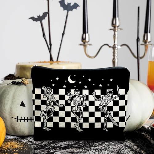 RYYCDOI Halloween Spooky Gothic Gifts for Women, Goth Dancing Skeleton Makeup Bag Cosmetic Pouch - Image 3