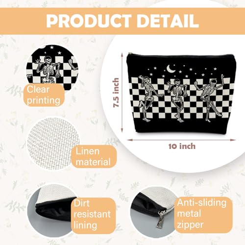 RYYCDOI Halloween Spooky Gothic Gifts for Women, Goth Dancing Skeleton Makeup Bag Cosmetic Pouch - Image 5