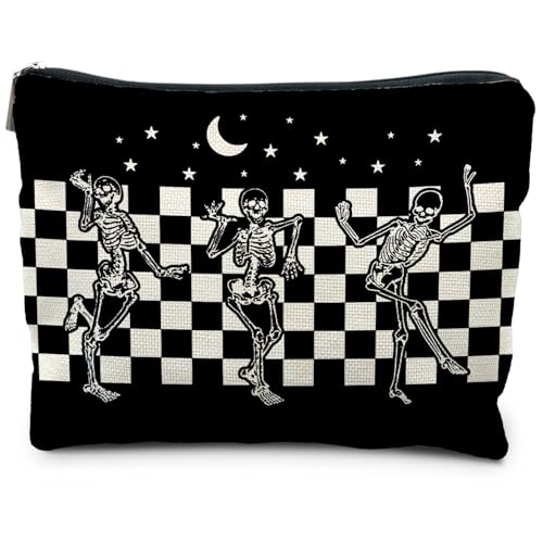 RYYCDOI Halloween Spooky Gothic Gifts for Women, Goth Dancing Skeleton Makeup Bag Cosmetic Pouch - Image 1