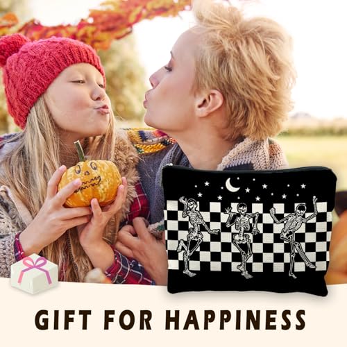 RYYCDOI Halloween Spooky Gothic Gifts for Women, Goth Dancing Skeleton Makeup Bag Cosmetic Pouch - Image 2