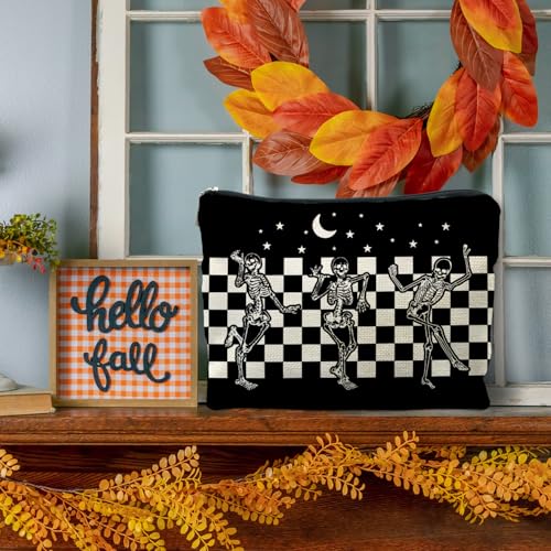 RYYCDOI Halloween Spooky Gothic Gifts for Women, Goth Dancing Skeleton Makeup Bag Cosmetic Pouch - Image 4