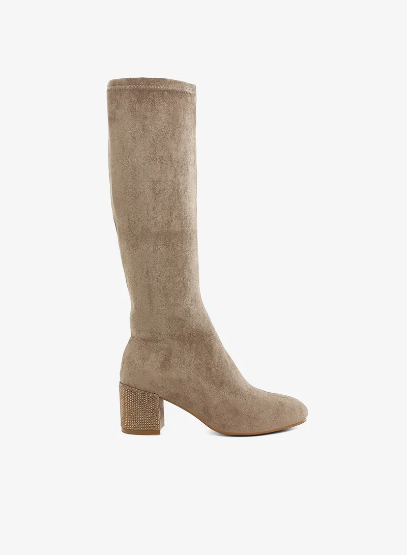 Microfiber Knee High Boots in Taupe