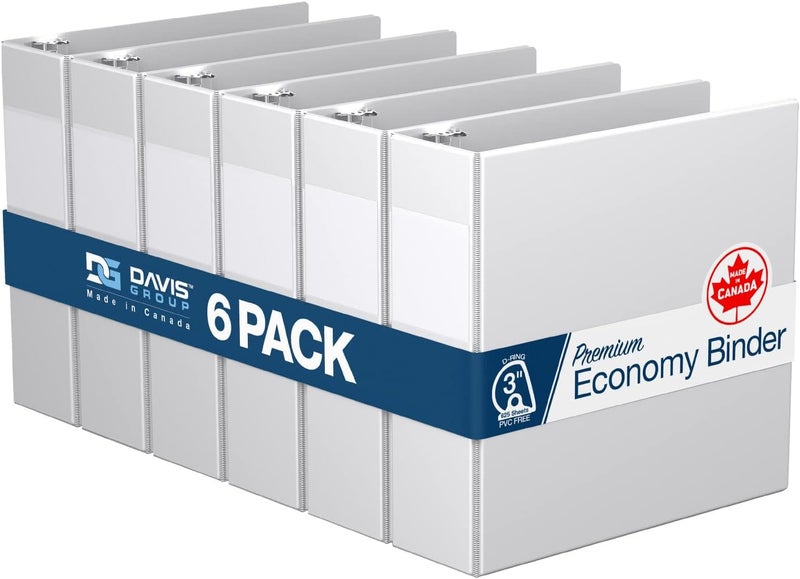 Davis Group Premium Economy 6-Pack 3-Ring Binders for School or Office, D-Ring Binders, 3 Inch, White - Image 1
