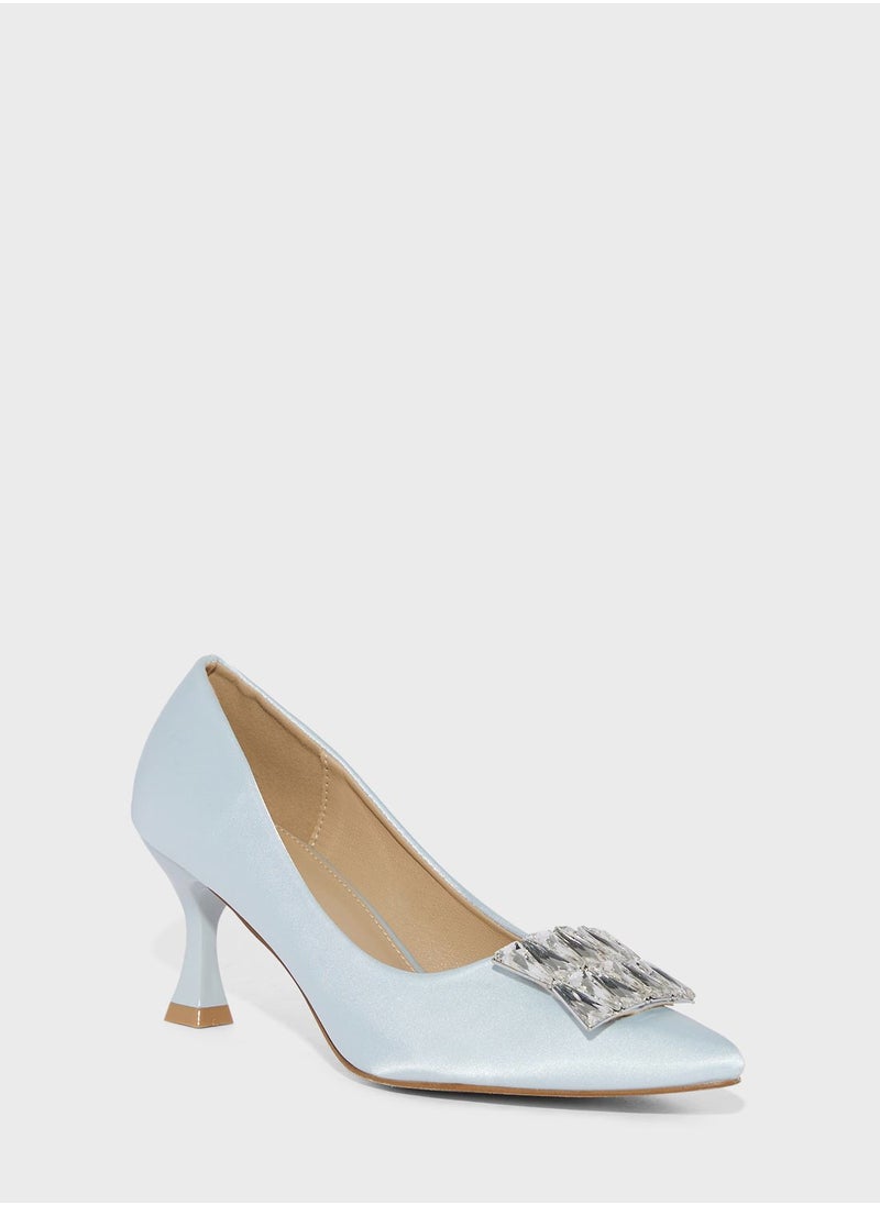Ella Limited Edition - Satin Jewelled Stone Pump - Image 1