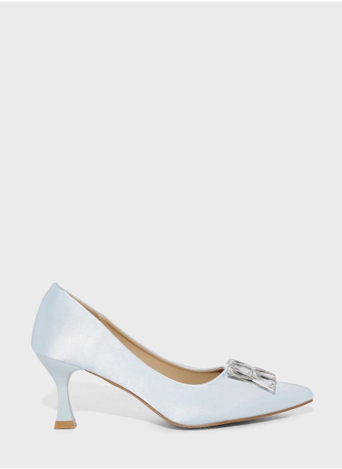 Satin Jewelled Stone Pump