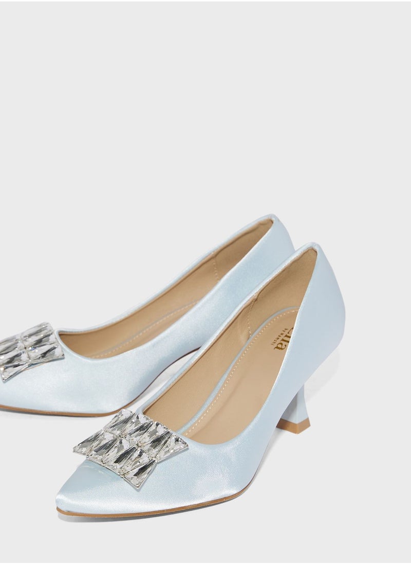 Ella Limited Edition - Satin Jewelled Stone Pump - Image 1