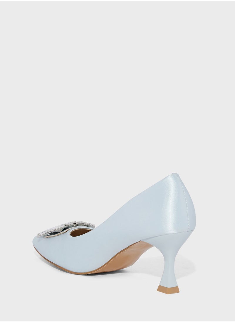 Ella Limited Edition - Satin Jewelled Stone Pump - Image 1