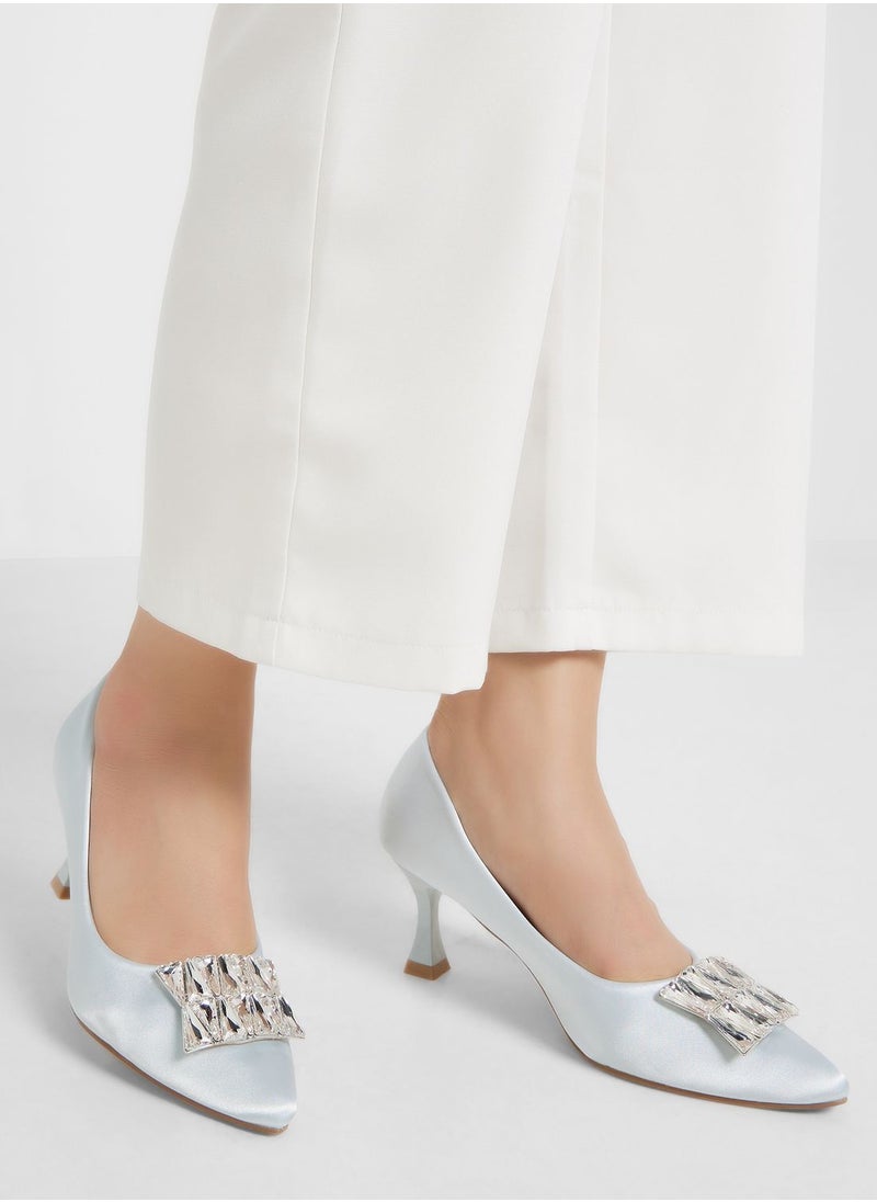 Ella Limited Edition - Satin Jewelled Stone Pump - Image 1