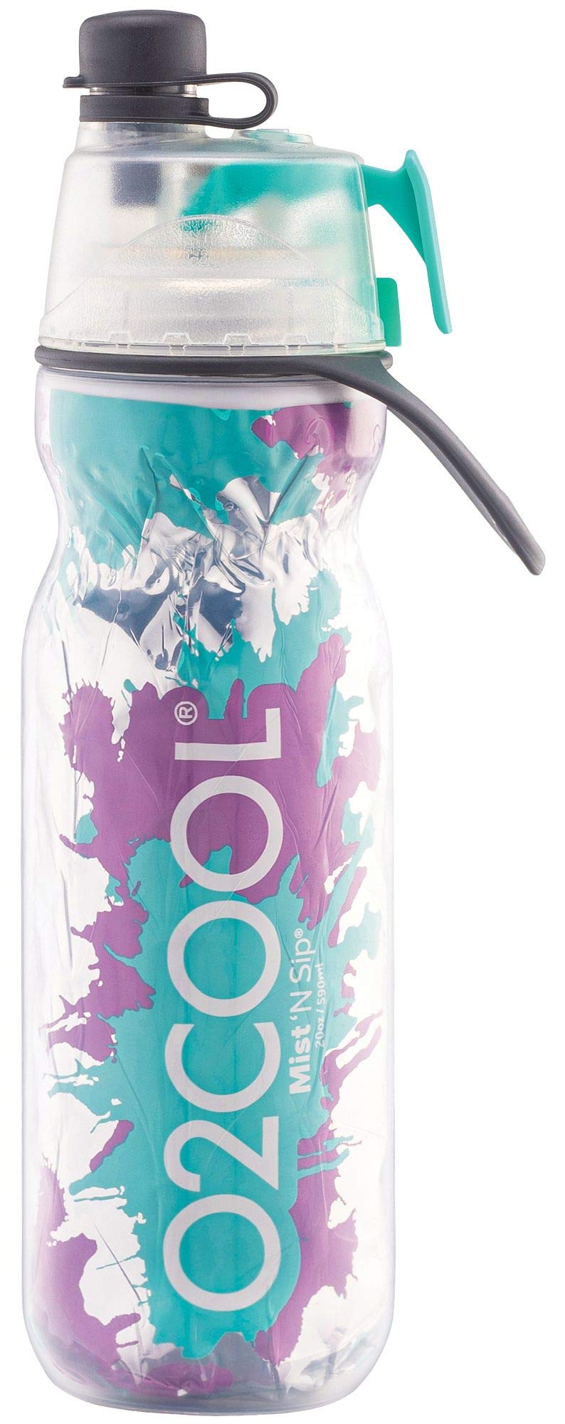 O2COOL Mist 'N Sip Misting Water Bottle 2-in-1 Mist And Sip Function With No Leak Pull Top Spout Reusable Sports Water Bottle - 20 oz (Teal Purple Splash) - Image 2