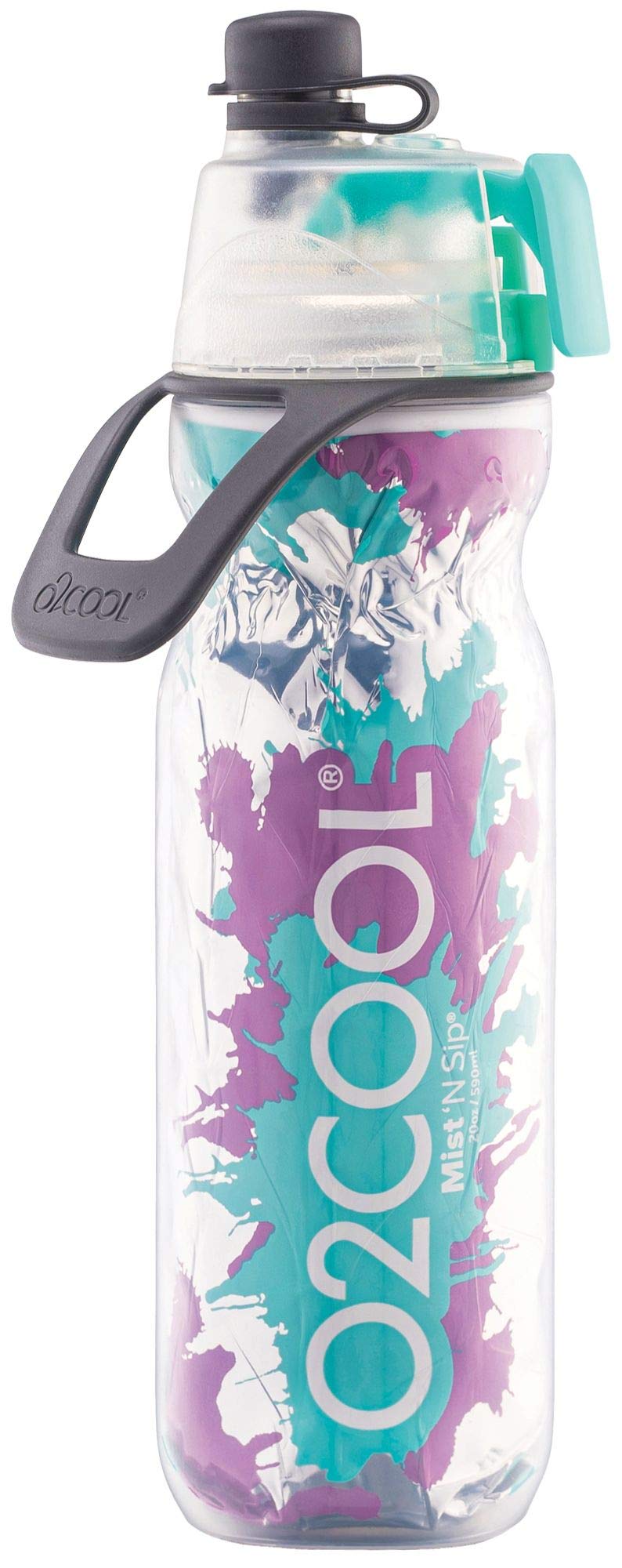 O2COOL Mist 'N Sip Misting Water Bottle 2-in-1 Mist And Sip Function With No Leak Pull Top Spout Reusable Sports Water Bottle - 20 oz (Teal Purple Splash) - Image 1