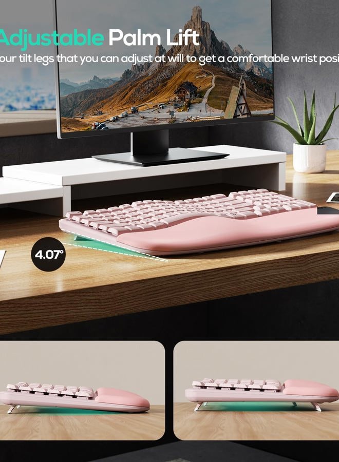 Nulea لوحة مفاتيح RT08 وايف اللاسلكية المريحة مع مسند راحة اليد، لوحة مفاتيح USB بدون سلك بتردد 2.4GHz، كتابة طبيعية مريحة، للابتوب، ماك، ويندوز (وردي) - Image 5