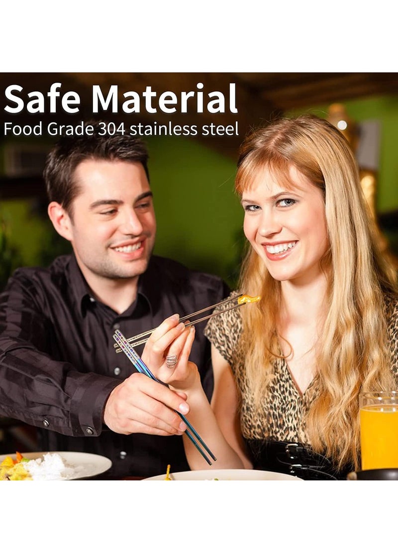 SOLARAE Stainless Steel Chopsticks, Colorful Reusable Chopsticks, Dishwasher Safe Metal Chopsticks Square Lightweight Chop Sticks, Gift Set 5 Pairs - Image 4