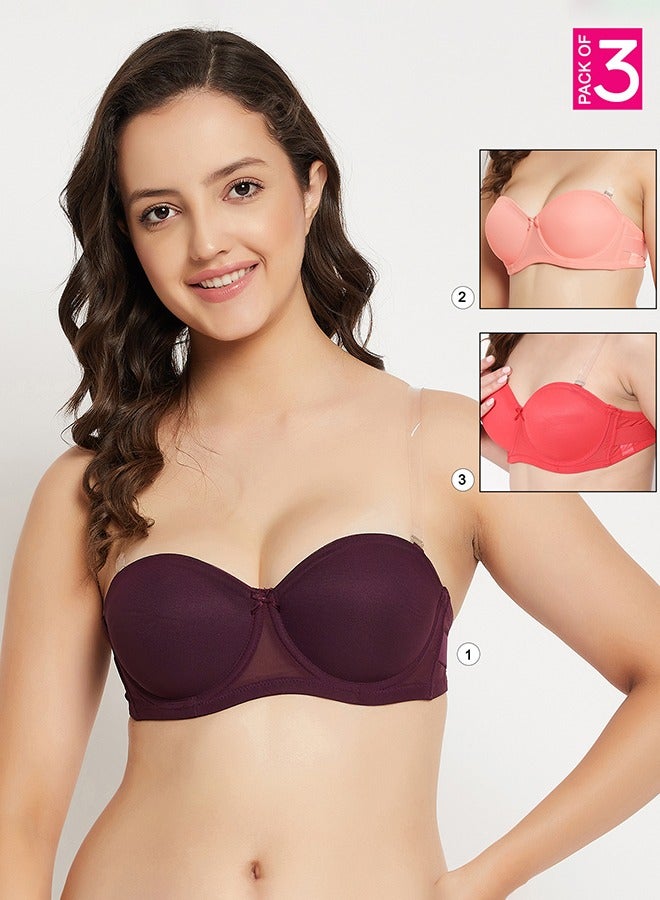 Clovia Pack of 3 Invisi Padded Underwired Full Cup Strapless Balconette Bra with Transparent Straps and Band - Image 1