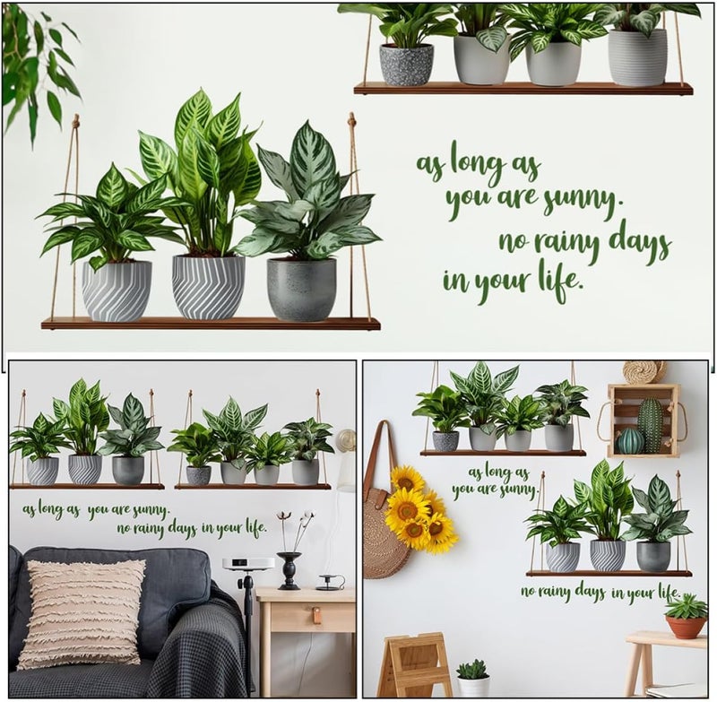 Potted Plant Wall Art Sticker 30x90cm Adhesive Green Plant Wall Decal Bonsai Mural Decoration for Living Room Home - Image 3