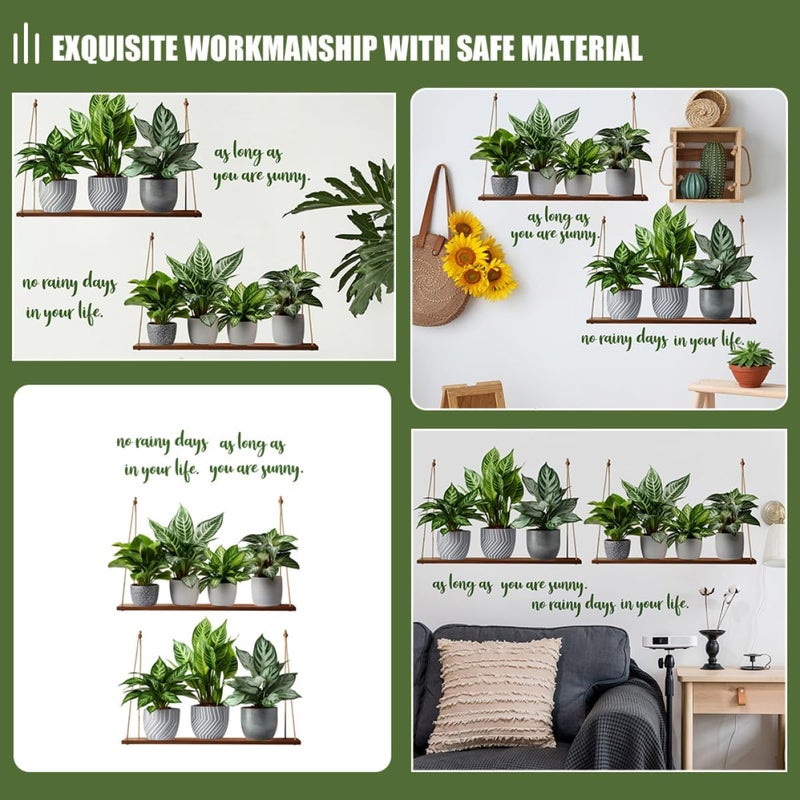 Potted Plant Wall Art Sticker 30x90cm Adhesive Green Plant Wall Decal Bonsai Mural Decoration for Living Room Home - Image 4