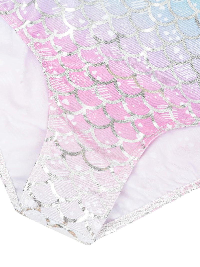 JiAmy Leotards for Girls Gymnastics, Long Sleeve Sparkly Dance Biketards with Shorts Ballet Tumbling Outfit Mermaid Scale 6-7 years - Image 4