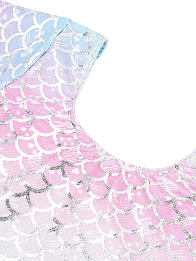 JiAmy Leotards for Girls Gymnastics, Long Sleeve Sparkly Dance Biketards with Shorts Ballet Tumbling Outfit Mermaid Scale 6-7 years - Image 5