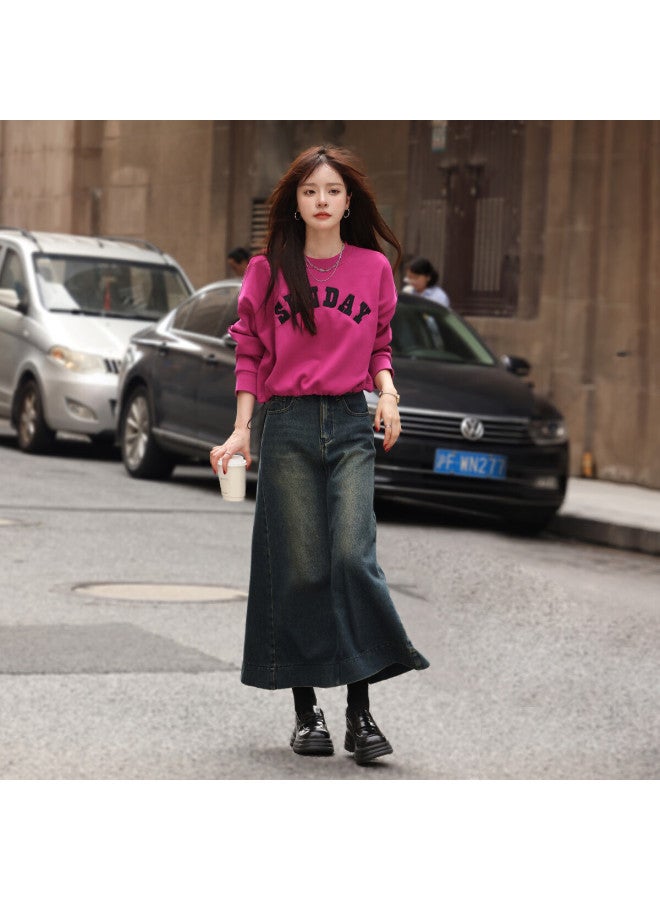 Mt Embroidered Sweatshirt Winter Thickened Crewneck Letter Embroidery Elastic Hem Long Sleeve Short Sweatshirt - Image 4