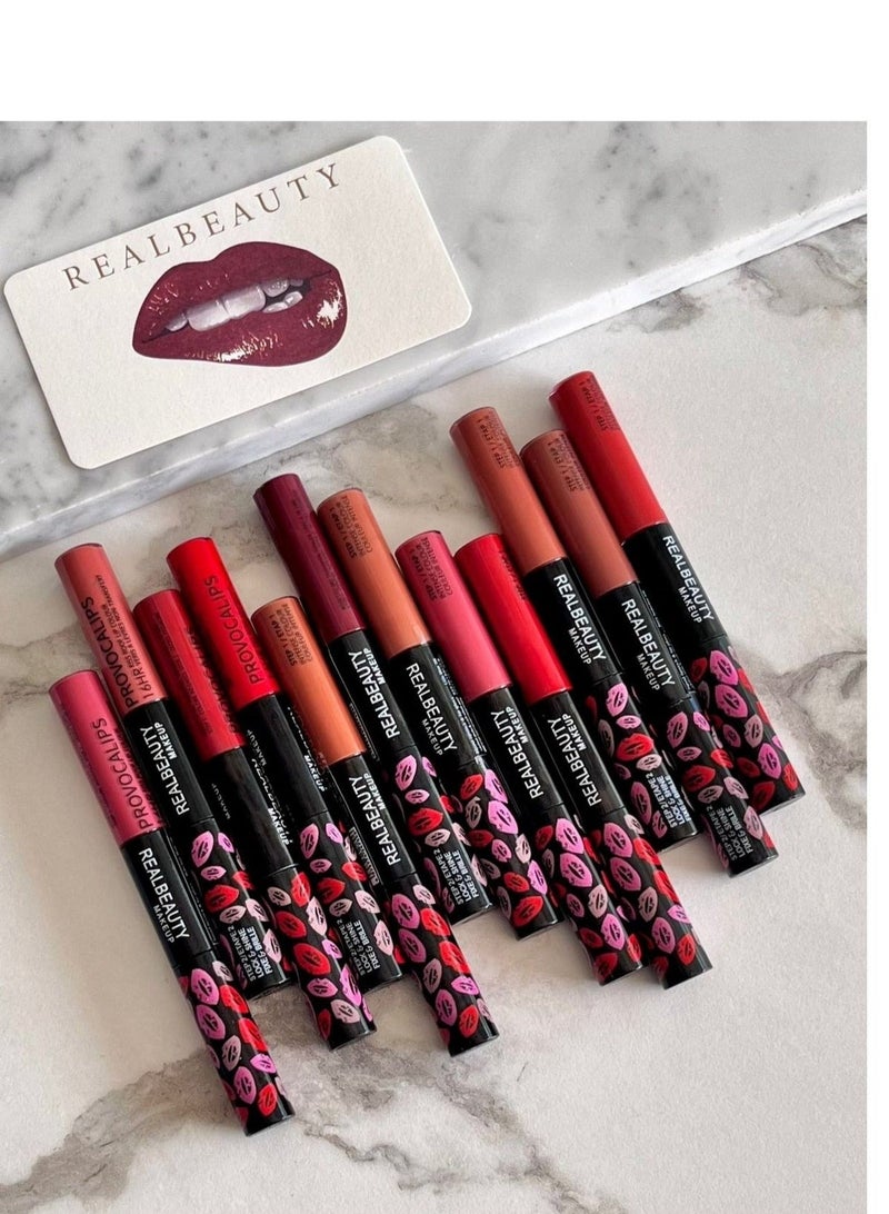 ريال بيوتي ارواج احمر شفاه12 لون ثابت مع ملمع شفاة