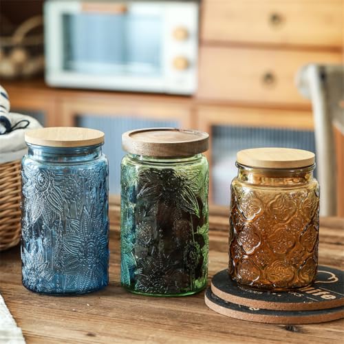ANSQU Set of 4 Vintage Glass Mason Jars with Lids – 34 FL OZ Sunflower Design – Airtight Storage for Coffee, Tea, Cookies, Candy, Nuts – Kitchen & Pantry Organization (Blue & Green) - Image 5