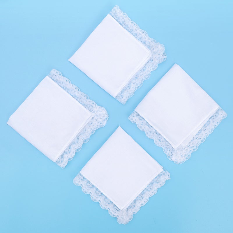 4Pcs Cotton Handkerchief White Lace Hanky White Lace-edge Handkerchief (White) - Image 3
