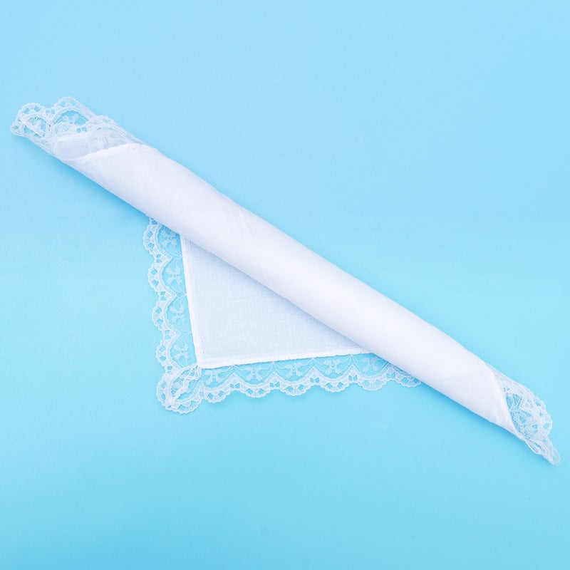 4Pcs Cotton Handkerchief White Lace Hanky White Lace-edge Handkerchief (White) - Image 2