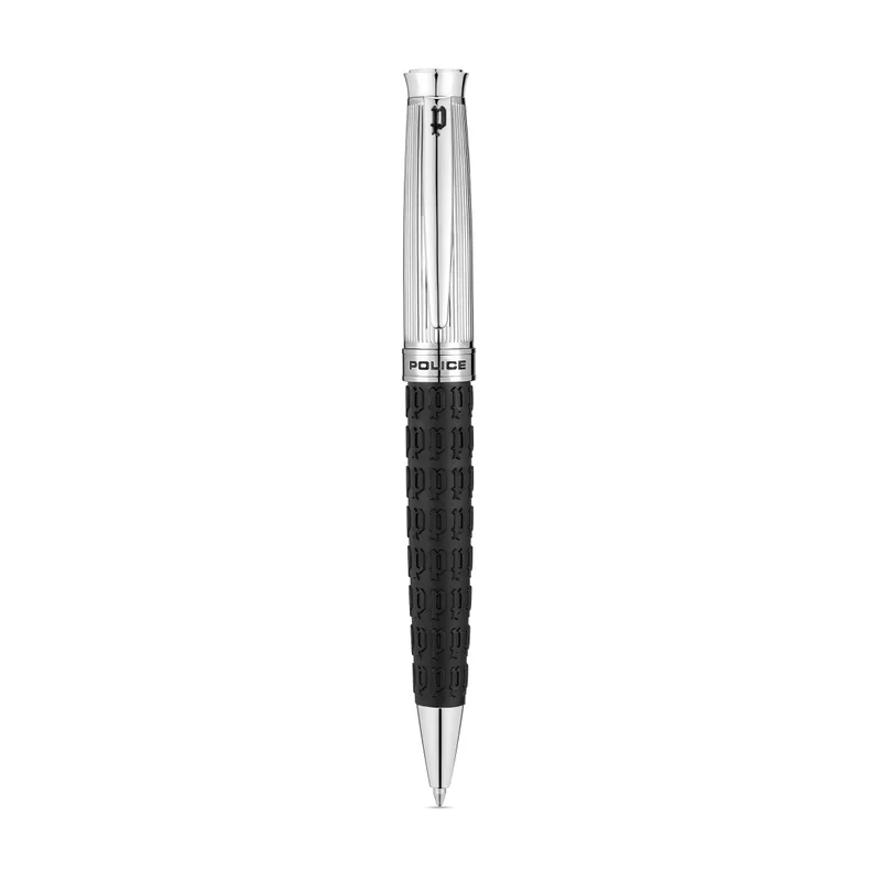 POLICE Black Silver Stainless Steel Blue Ink Ballpoint Pen for Men