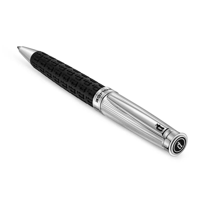POLICE Black Silver Stainless Steel Blue Ink Ballpoint Pen for Men