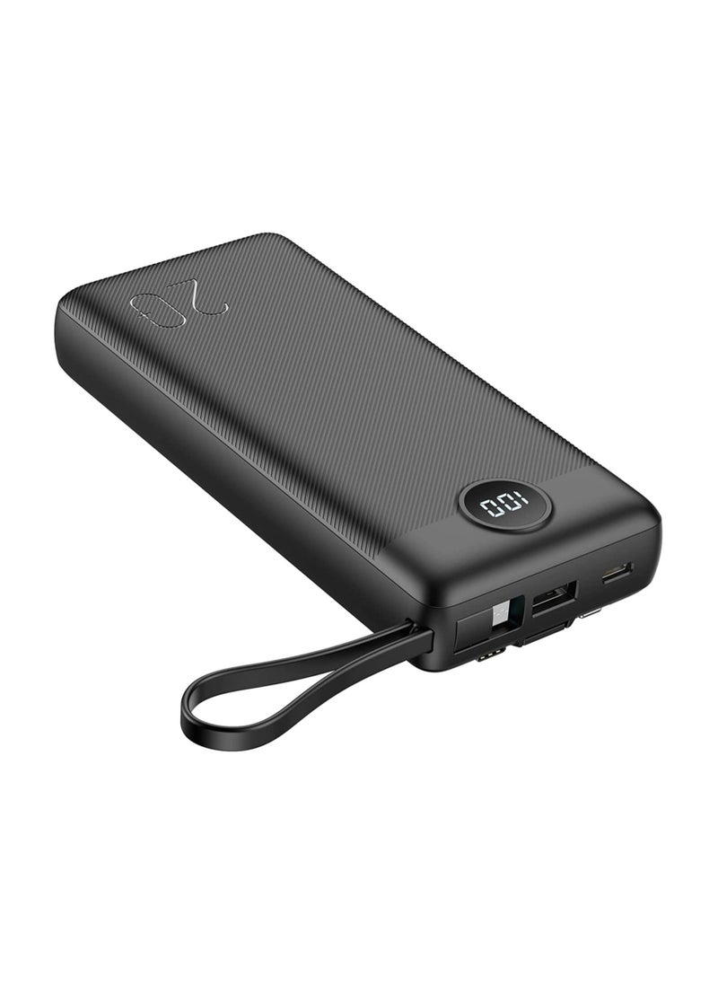 ELTRAZONE Portable Power Bank 20000mAh built-in cables, QI Fast Charge Slim Power Bank 20000mAh, Digital Display Power Bank 20000mAh for Iphone,Samsung and etc - Image 3