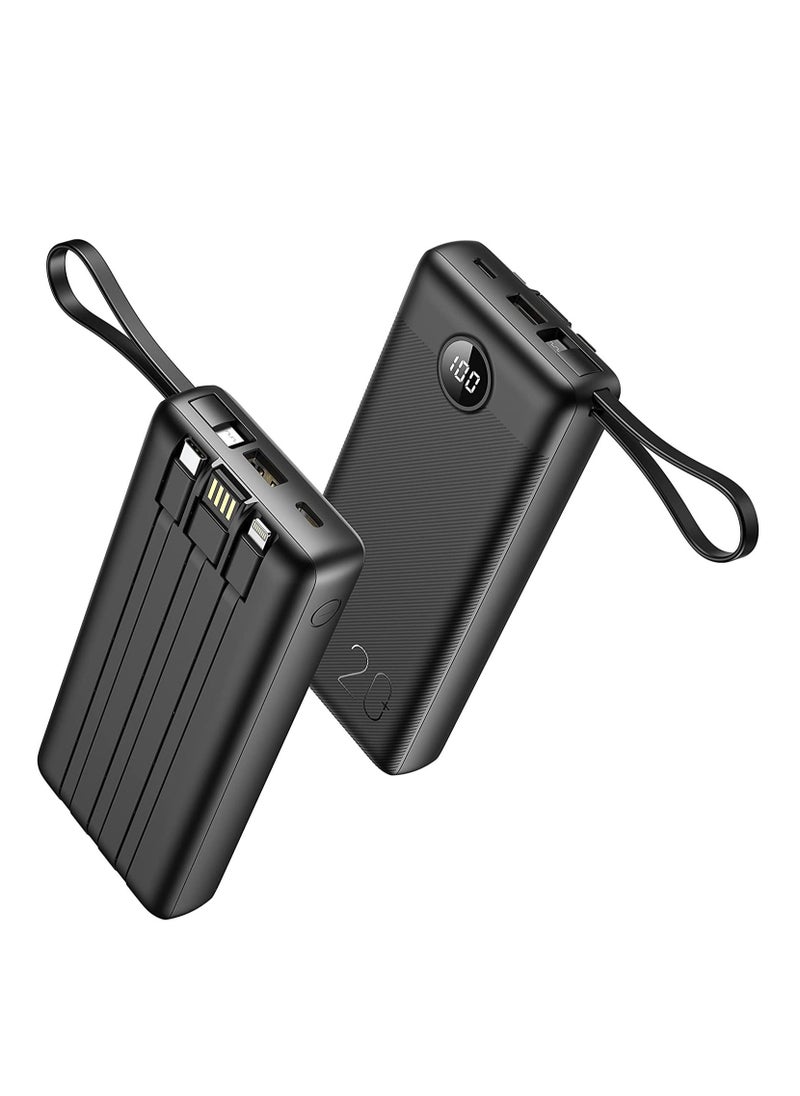 ELTRAZONE Portable Power Bank 20000mAh built-in cables, QI Fast Charge Slim Power Bank 20000mAh, Digital Display Power Bank 20000mAh for Iphone,Samsung and etc - Image 2