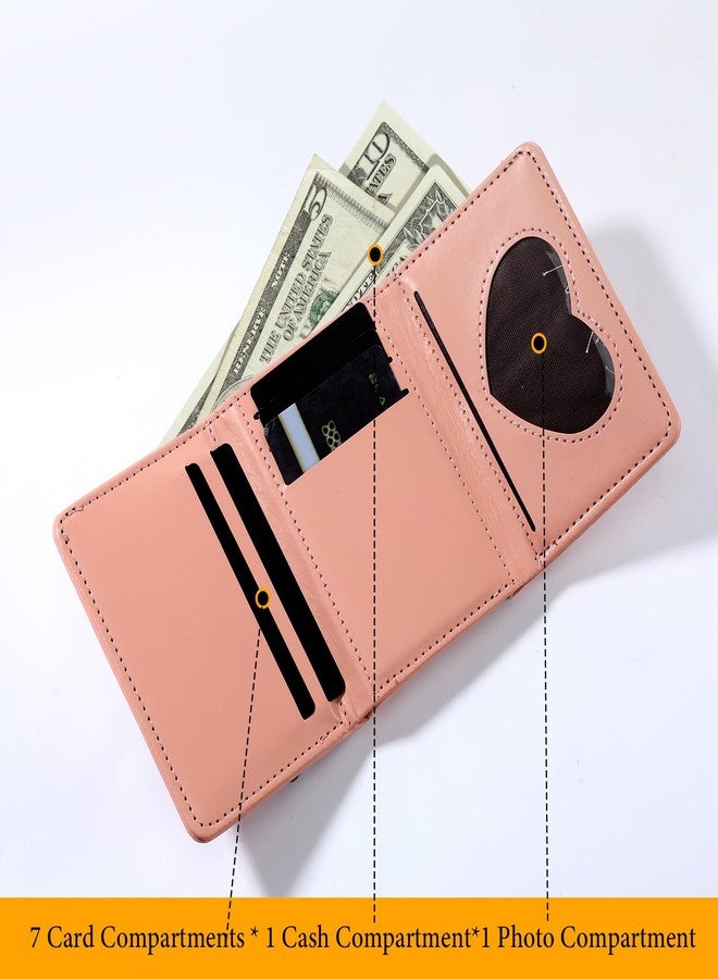 Bruislard Pink Wallet Cute Small Coin Purse Kawaii Flower Card Wallets for Girls Women ID Credit Card Holder - Image 3