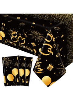 Remagr 3 Pack 80Th Birthday Decorations For Men 80Th Birthday Tablecloth Disposable Plastic 80Th Birthday Table Cover Rectangular Black And Gold Table Cloths For 80Th Parties Decoration (80Th)  - Image 1