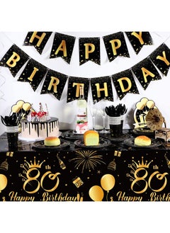 Remagr 3 Pack 80Th Birthday Decorations For Men 80Th Birthday Tablecloth Disposable Plastic 80Th Birthday Table Cover Rectangular Black And Gold Table Cloths For 80Th Parties Decoration (80Th)  - Image 3