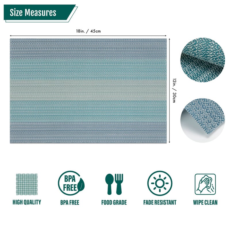 Winknowl Placemats  Set of 8 Heat Resistant Stain Resistant Woven Vinyl Insulation Placemats  Durable Washable Elegant Table Mats for Dining (Blue) - Image 3