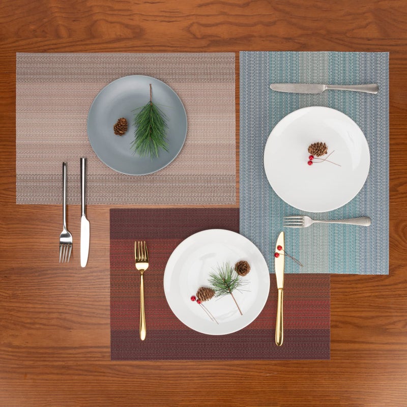 Winknowl Placemats  Set of 8 Heat Resistant Stain Resistant Woven Vinyl Insulation Placemats  Durable Washable Elegant Table Mats for Dining (Blue) - Image 2