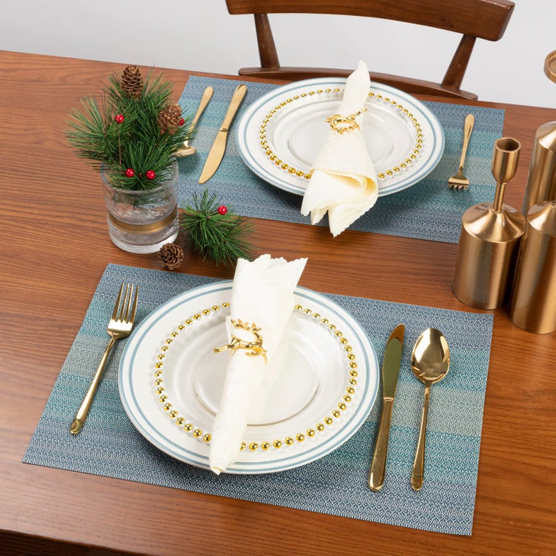 Winknowl Placemats  Set of 8 Heat Resistant Stain Resistant Woven Vinyl Insulation Placemats  Durable Washable Elegant Table Mats for Dining (Blue) - Image 5