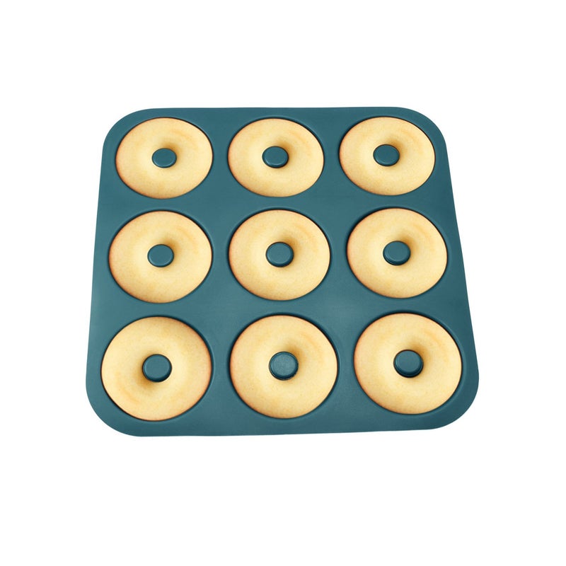 FUNLAVIE Large Professional Grade Donut Pan for Baking 9 Cavity Non-Stick Bagel Pan Silicone Donut Mold BPA Free 11.2 x 11.1 Inches - Image 4