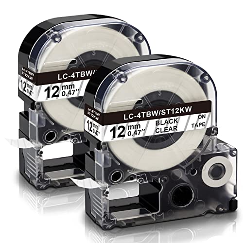Absonic 2-Pack Compatible Label Tape Replacement for LK-4TBN ST12KW LC-4TBN9 LabelWorks 12mm Black on Clear LK Tape for LW-300 LW-400 LW-500 LW-600P LW-700 LW-K200PX Label Maker, 1/2'' x 26.2' - Image 1